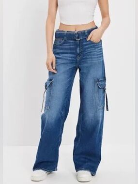 AE Dreamy Drape Stretch Super High-Waisted Cargo Baggy Wide-Leg Jean
